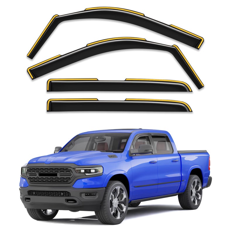 Breejoy inChannel Window Rain Guards Fit for Dodge RAM 1500 New Body Style Includes TRX 20192026 Crew Cab Truck Extra Durable Vent Visors Window Deflector Vent Shades Car Accessories 4 pcs